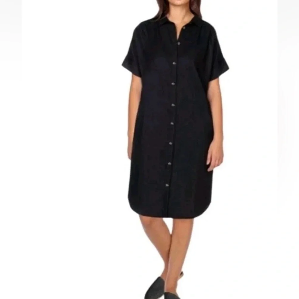 NWT‎ well worn button down shirt black linen dress with pockets